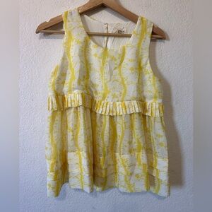 The Korner Sleeveless Ruffle Top in Yellow and White - Size XS
